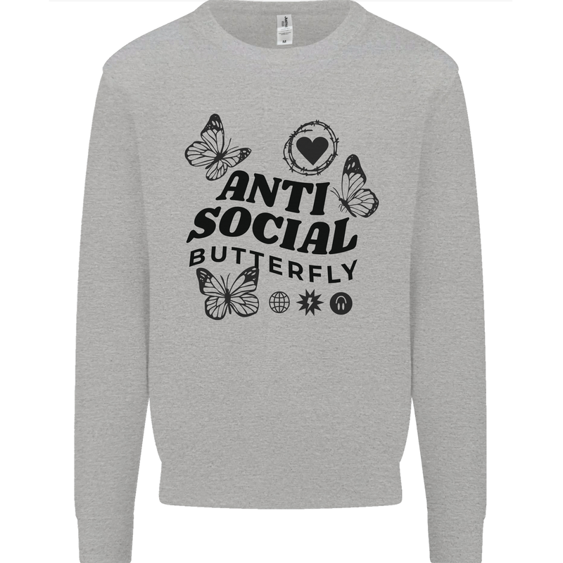 Antisocial Butterfly Kids Sweatshirt Jumper Sports Grey
