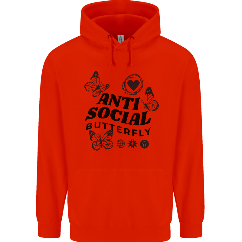 Antisocial Butterfly Mens 80% Cotton Hoodie Bright Red