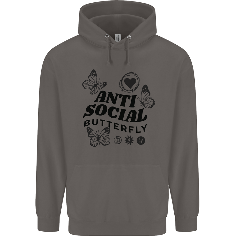 Antisocial Butterfly Mens 80% Cotton Hoodie Charcoal