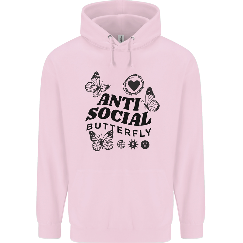 Antisocial Butterfly Mens 80% Cotton Hoodie Light Pink