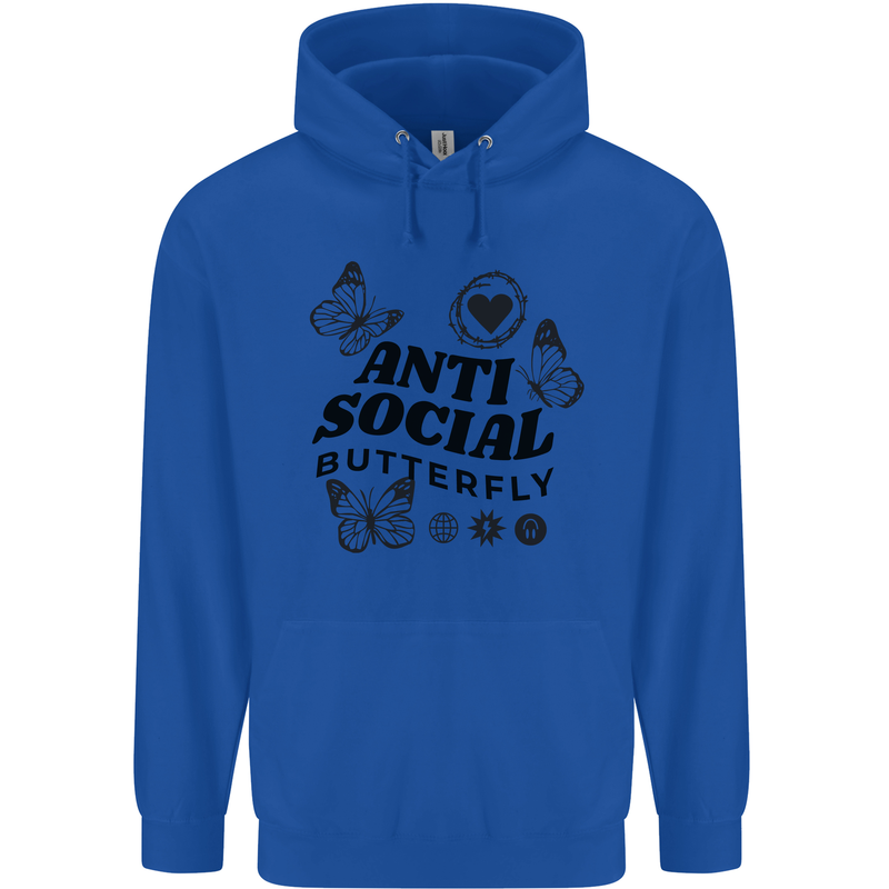 Antisocial Butterfly Mens 80% Cotton Hoodie Royal Blue