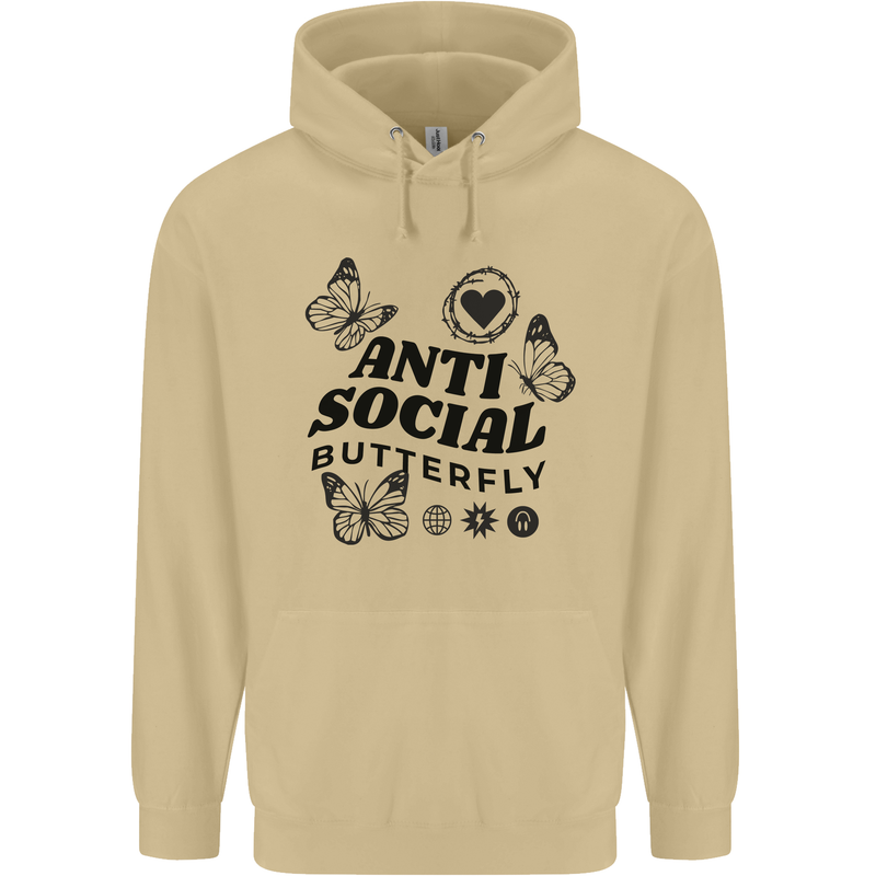 Antisocial Butterfly Mens 80% Cotton Hoodie Sand