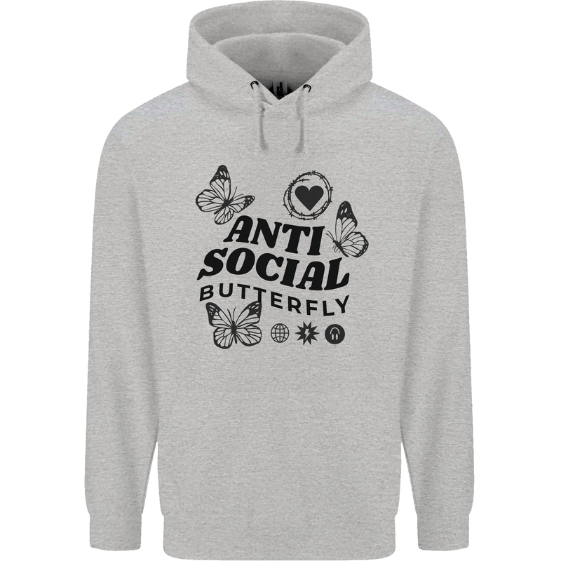 Antisocial Butterfly Mens 80% Cotton Hoodie Sports Grey