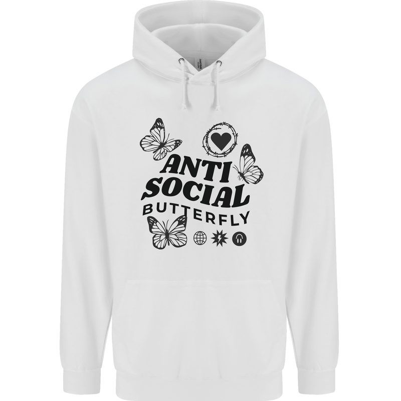 Antisocial Butterfly Mens 80% Cotton Hoodie White