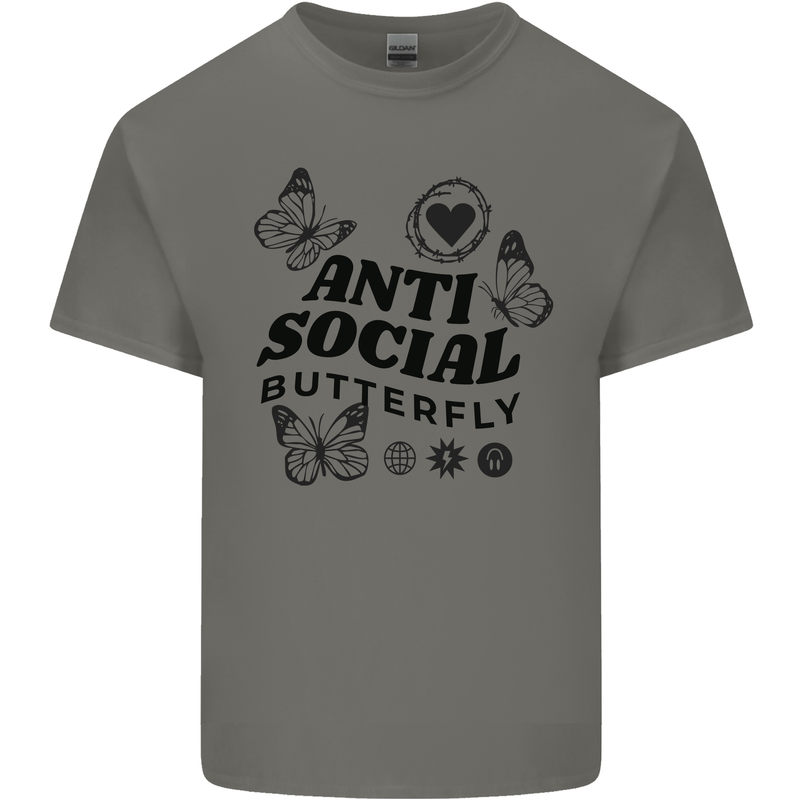Antisocial Butterfly Mens Cotton T-Shirt Tee Top Charcoal