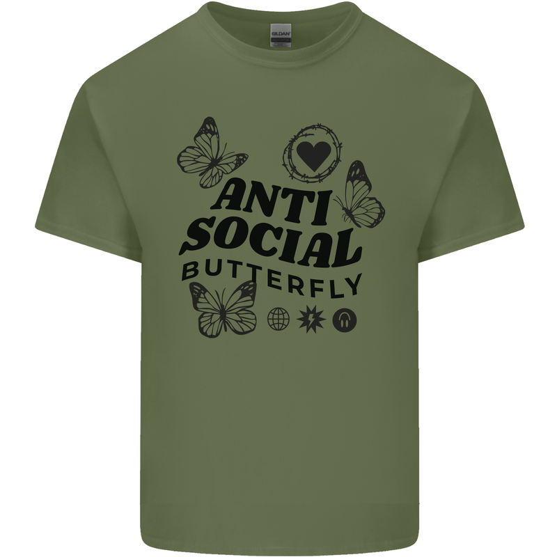 Antisocial Butterfly Mens Cotton T-Shirt Tee Top Military Green
