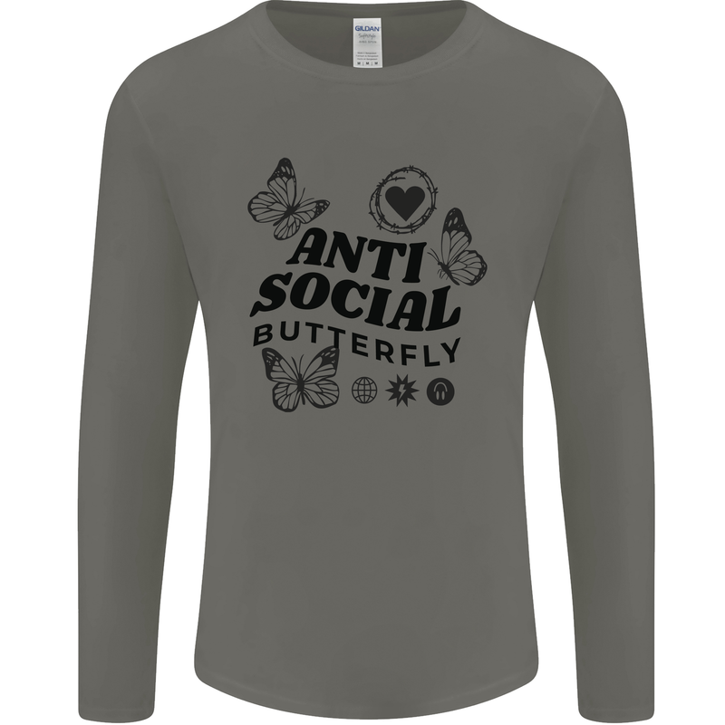 Antisocial Butterfly Mens Long Sleeve T-Shirt Charcoal