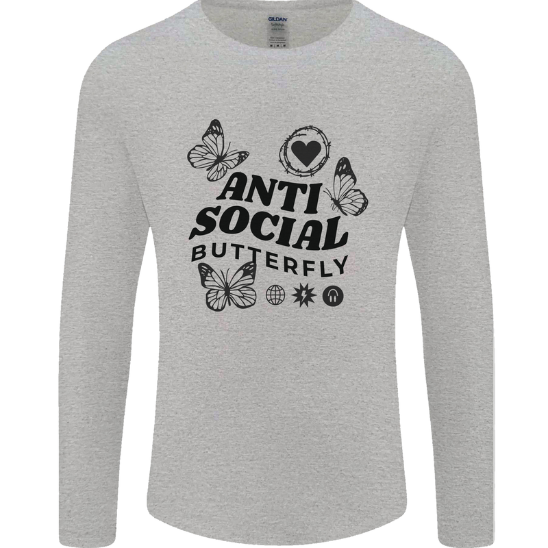Antisocial Butterfly Mens Long Sleeve T-Shirt Sports Grey