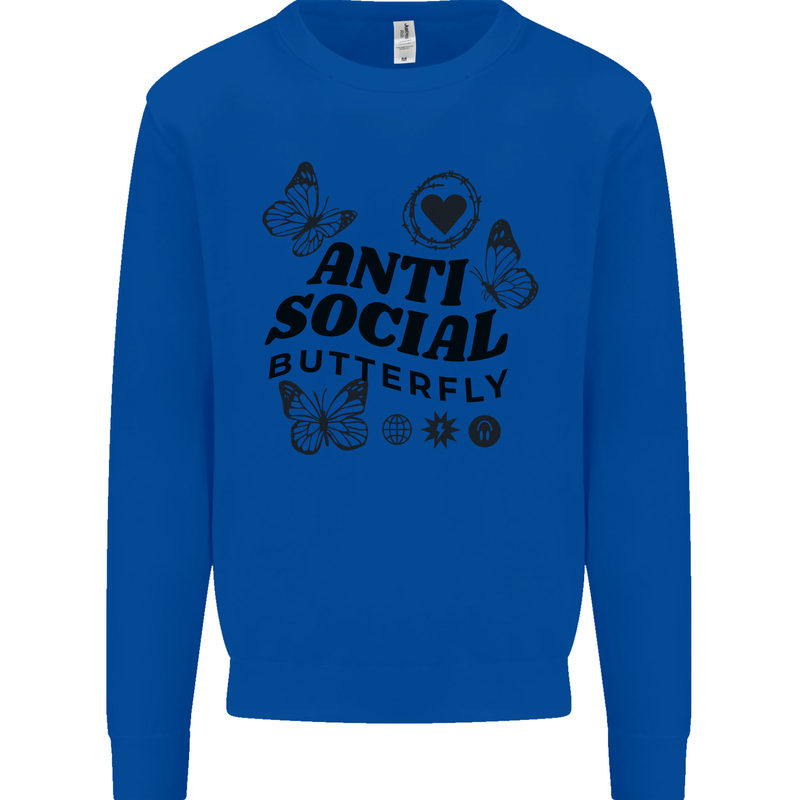 Antisocial Butterfly Mens Sweatshirt Jumper Royal Blue