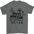 Antisocial Butterfly Mens T-Shirt 100% Cotton Charcoal