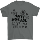Antisocial Butterfly Mens T-Shirt 100% Cotton Charcoal