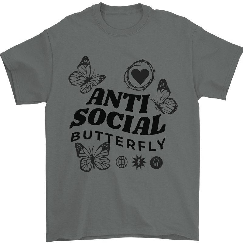 Antisocial Butterfly Mens T-Shirt 100% Cotton Charcoal