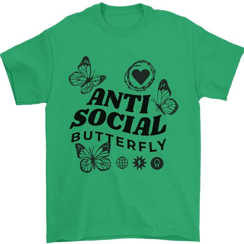 Antisocial Butterfly Mens T-Shirt 100% Cotton Irish Green