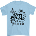 Antisocial Butterfly Mens T-Shirt 100% Cotton Light Blue