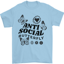 Antisocial Butterfly Mens T-Shirt 100% Cotton Light Blue