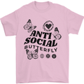 Antisocial Butterfly Mens T-Shirt 100% Cotton Light Pink