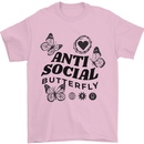 Antisocial Butterfly Mens T-Shirt 100% Cotton Light Pink