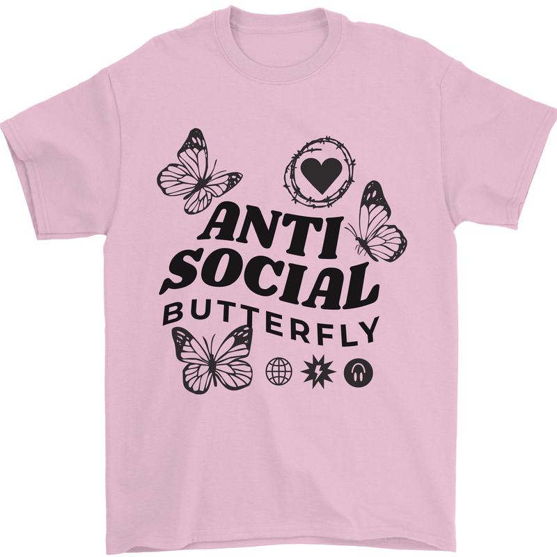 Antisocial Butterfly Mens T-Shirt 100% Cotton Light Pink