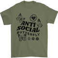 Antisocial Butterfly Mens T-Shirt 100% Cotton Military Green