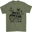 Antisocial Butterfly Mens T-Shirt 100% Cotton Military Green