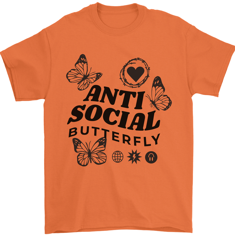 Antisocial Butterfly Mens T-Shirt 100% Cotton Orange