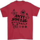Antisocial Butterfly Mens T-Shirt 100% Cotton Red