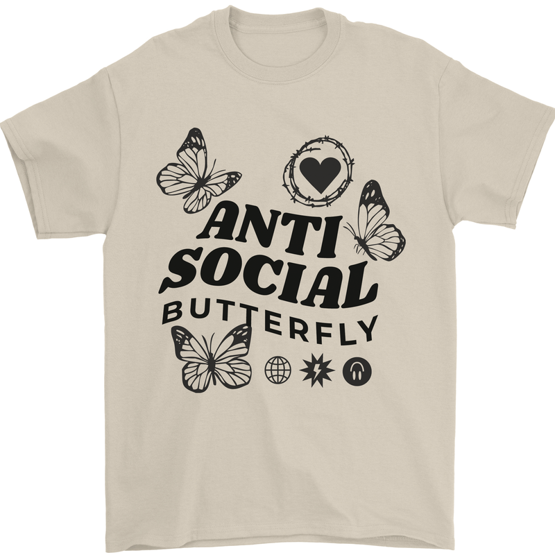 Antisocial Butterfly Mens T-Shirt 100% Cotton Sand