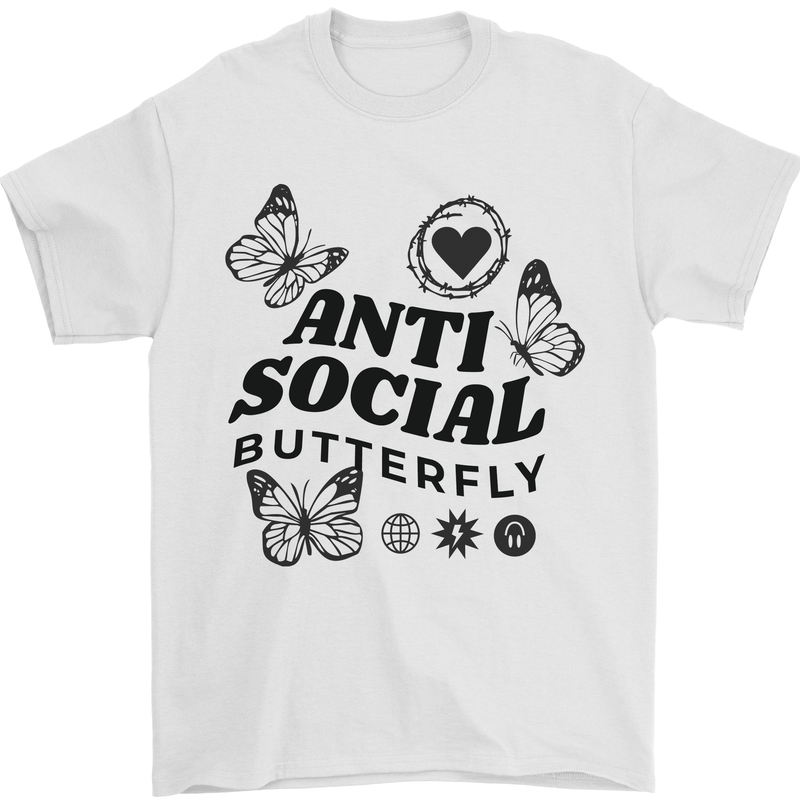 Antisocial Butterfly Mens T-Shirt 100% Cotton White