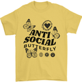 Antisocial Butterfly Mens T-Shirt 100% Cotton Yellow