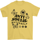 Antisocial Butterfly Mens T-Shirt 100% Cotton Yellow