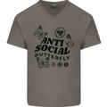 Antisocial Butterfly Mens V-Neck Cotton T-Shirt Charcoal