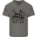 Antisocial Butterfly Mens V-Neck Cotton T-Shirt Charcoal