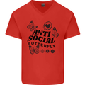 Antisocial Butterfly Mens V-Neck Cotton T-Shirt Red