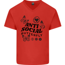Antisocial Butterfly Mens V-Neck Cotton T-Shirt Red