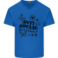 Antisocial Butterfly Mens V-Neck Cotton T-Shirt Royal Blue