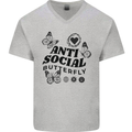 Antisocial Butterfly Mens V-Neck Cotton T-Shirt Sports Grey
