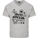 Antisocial Butterfly Mens V-Neck Cotton T-Shirt Sports Grey