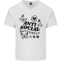 Antisocial Butterfly Mens V-Neck Cotton T-Shirt White
