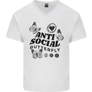 Antisocial Butterfly Mens V-Neck Cotton T-Shirt White