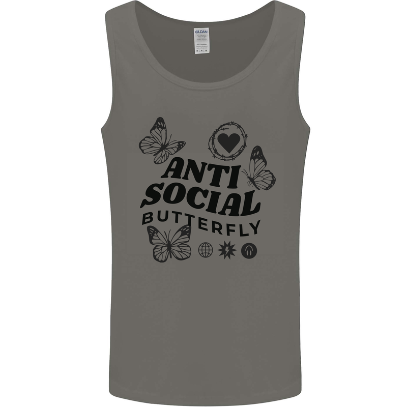 Antisocial Butterfly Mens Vest Tank Top Charcoal