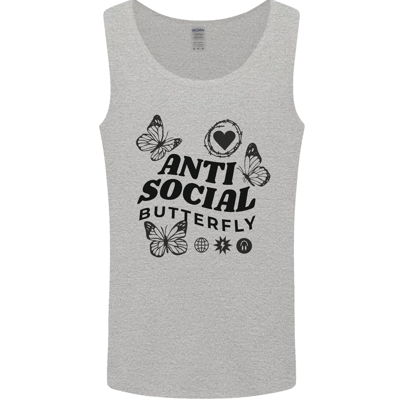 Antisocial Butterfly Mens Vest Tank Top Sports Grey