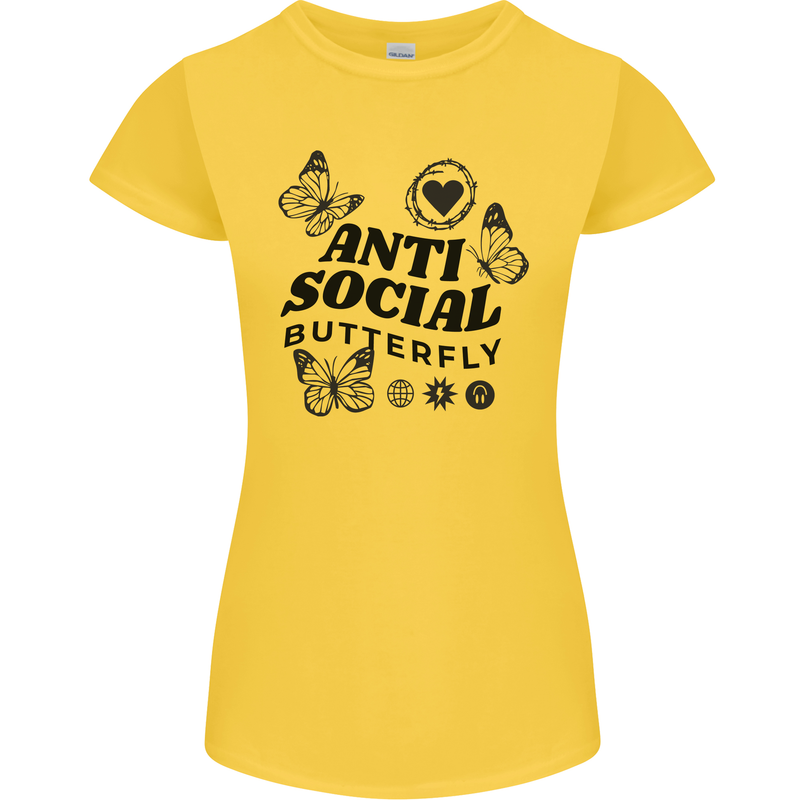 Antisocial Butterfly Womens Petite Cut T-Shirt Yellow