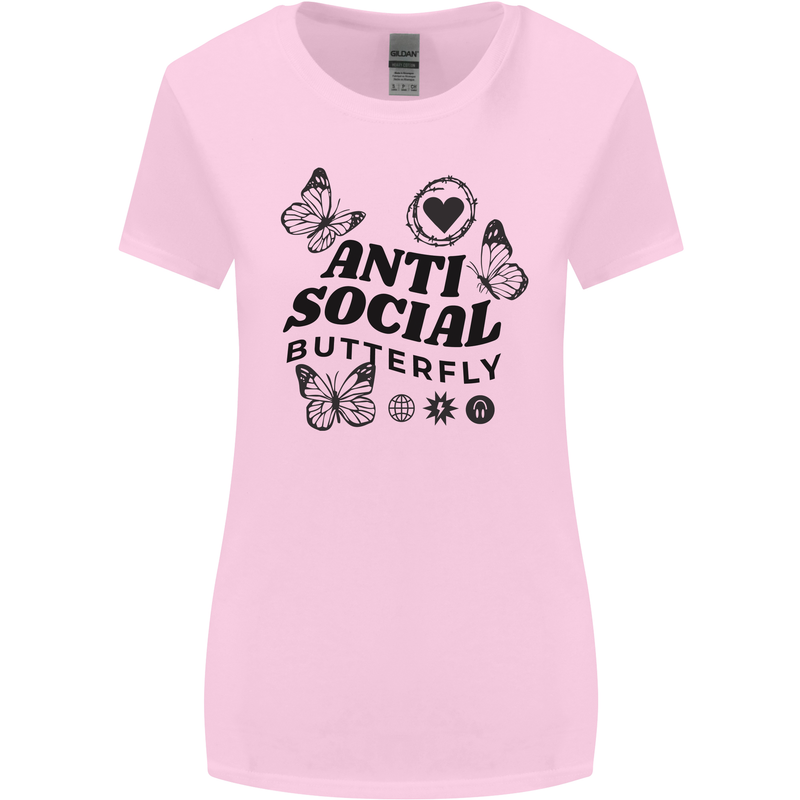 Antisocial Butterfly Womens Wider Cut T-Shirt Light Pink