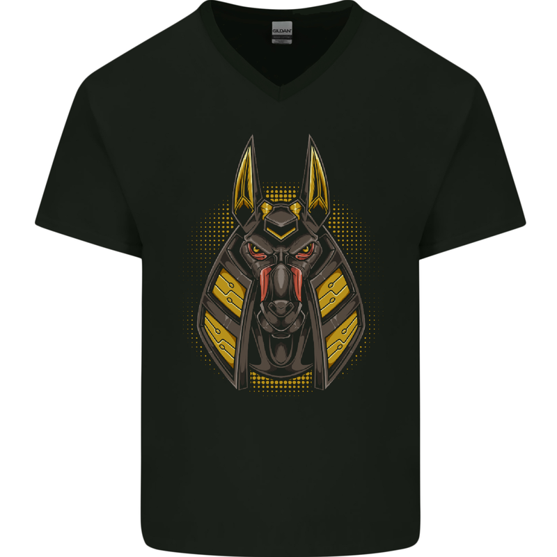 Anubis Egyptian God Mens V-Neck Cotton T-Shirt Black