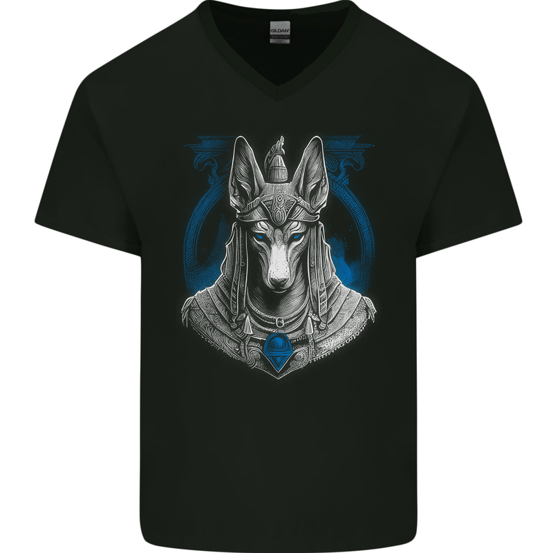 Anubis God of the Dead Ancient Egypt Myth Mens V-Neck Cotton T-Shirt Black