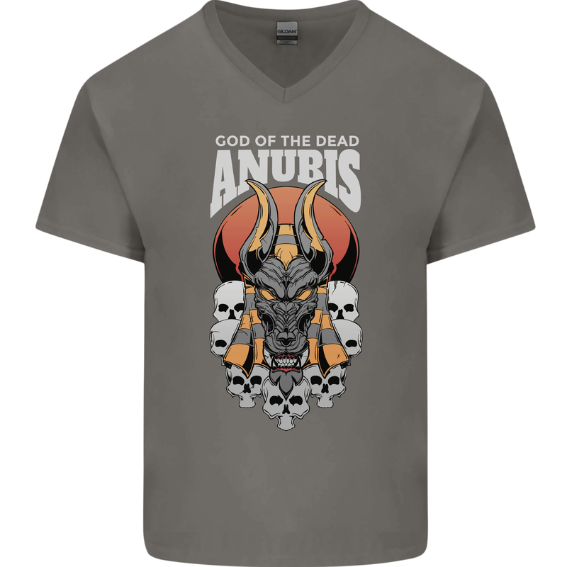 Anubis God of the Dead Ancient Egyptian Egypt Mens V-Neck Cotton T-Shirt Charcoal