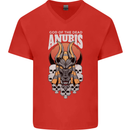Anubis God of the Dead Ancient Egyptian Egypt Mens V-Neck Cotton T-Shirt Red