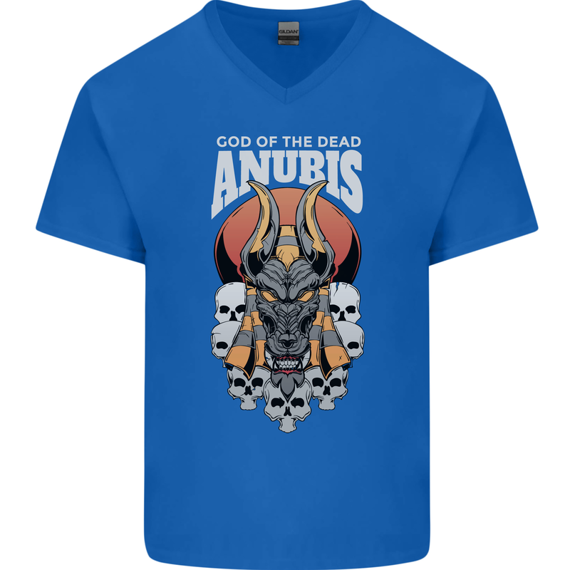 Anubis God of the Dead Ancient Egyptian Egypt Mens V-Neck Cotton T-Shirt Royal Blue