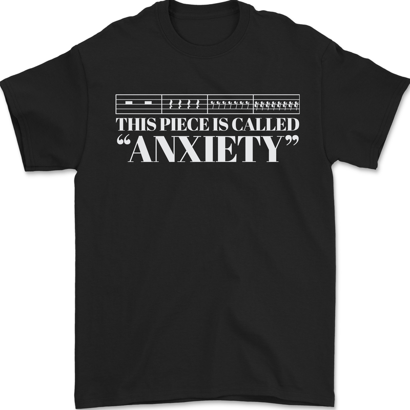 Anxiety Music Musical Notes Piano Guitar Mens T-Shirt 100% Cotton Black