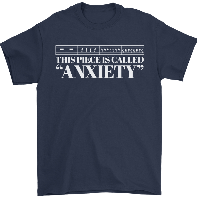 Anxiety Music Musical Notes Piano Guitar Mens T-Shirt 100% Cotton Navy Blue
